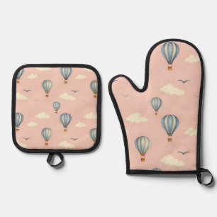 Träumerisches Heißluftballon-Himmel-Muster Ofenhandschuh & Topflappen-Set