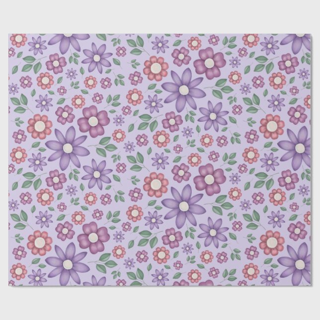 träumerisches Lavendel-Pastell-Blumenmuster Geschenkpapier (Flach)