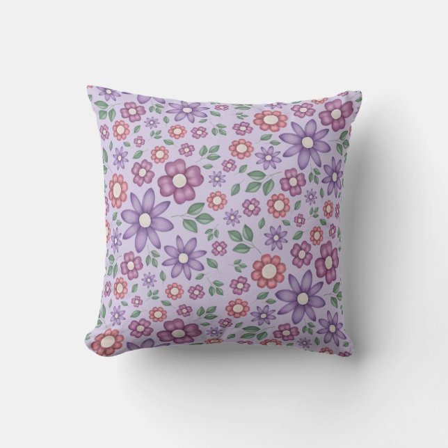 träumerisches Lavendel-whimsical-Blumenmuster Kissen (Vorderseite)