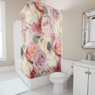 Träumerisches Rosa Blumiges Elegantes Shabby Chic  Duschvorhang