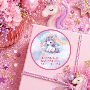 Träumerisches Rosa Lila Einhorn Mädchen Geburtstag Runder Aufkleber