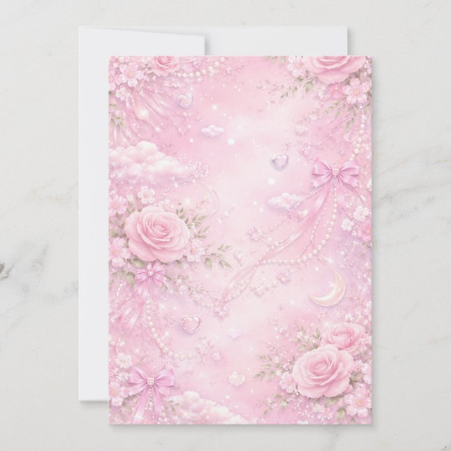 Träumerisches Rosa-Rosen-Blumenmuster Perlen Schle Einladung (Vorderseite)