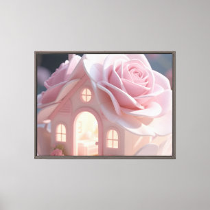 Träumerisches Rosa-Rosen-Haus Sanfte Pastell-Launi Leinwanddruck