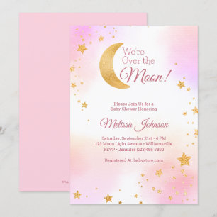 Träumerisches Rosa We're Over the Moon Mädchen Bab Einladung