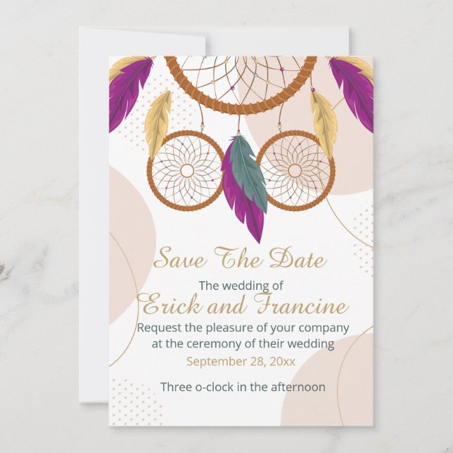 Traumfänger-Hochzeit Save the Date mit indianische (Vorderseite)