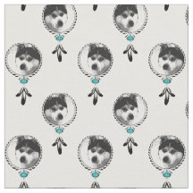 Traumfänger Husky Medaillon mit Adlerfedern