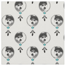 Traumfänger Husky Medaillon mit Adlerfedern Stoff