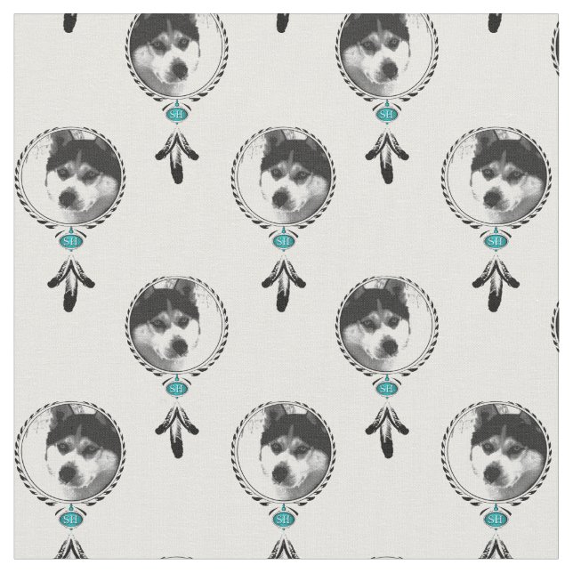 Traumfänger Husky Medaillon mit Adlerfedern Stoff (Nahaufnahme)