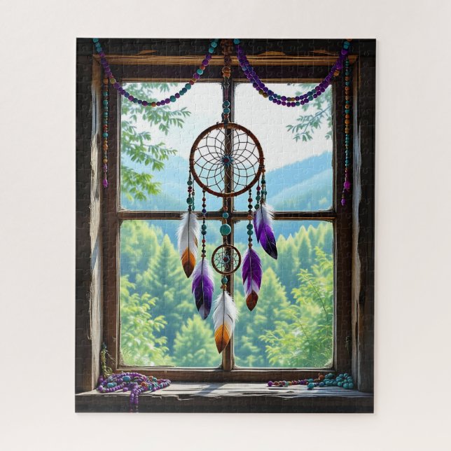 Traumfänger im Fenster | Boho-Kunst Puzzle (Vertikal)