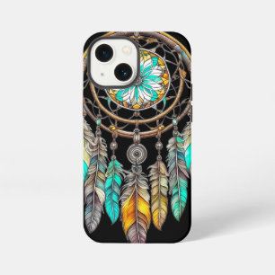 Traumfänger Teal Mystisch Boho Federn und Perlen iPhone 13 Mini Hülle