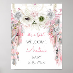 Traumfänger Tribal Boho Willkommensschild Rosa Gra Poster