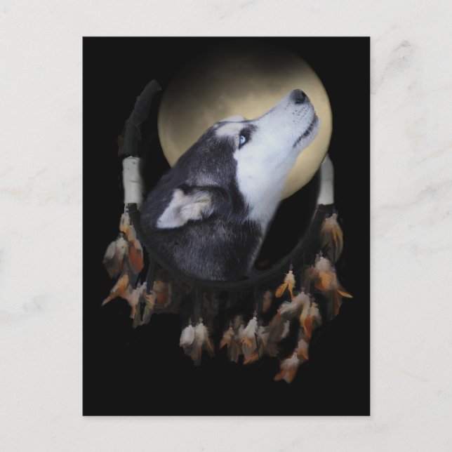 Traumfänger und blauer mit Augen Husky Postkarte (Vorderseite)