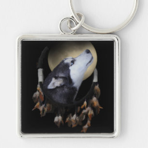 Traumfänger und blauer mit Augen Husky Schlüsselanhänger