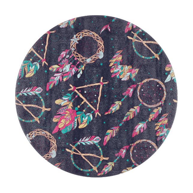 Traumfänger: Vintages, nahtloses Muster. Schneidebrett (Vorderseite)