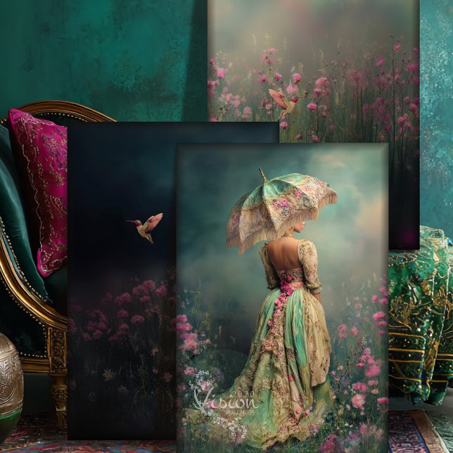 Traumfeld Triptych Dark Emerald Portrait Art Geschenkpapier Set (Field of Dreams, Portrait Parasol, Dark Emerald, Vibrant Highlights Triptych Heavyweight Decoupage)
