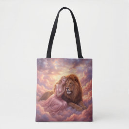 Traumfrau- und Löwen-Fantasie-Kunst-Tasche
