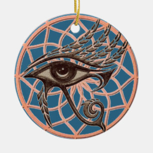 Traumgreifende Augen von Horus Blue Keramik Ornament