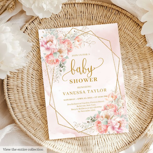Traumhaft pastellrosa Glitzer Blütenbaby lädt ein Einladung (Dreamy pastel pink gold glitter floral baby invite

)