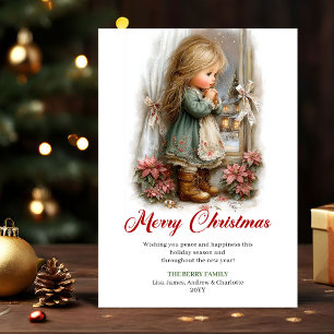 Traumhaft süße kleine Mädchen Weihnachtsszene Gruß Feiertagskarte