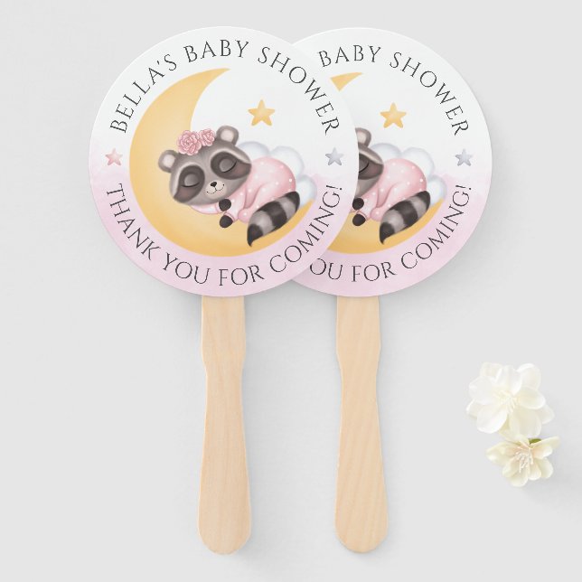 Traumhaft über der Mond Raccoon Girl Baby Dusche Fächer (Vorne und Hinten)