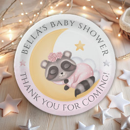 Traumhaft über der Mond Raccoon Girl Baby Dusche Pappteller