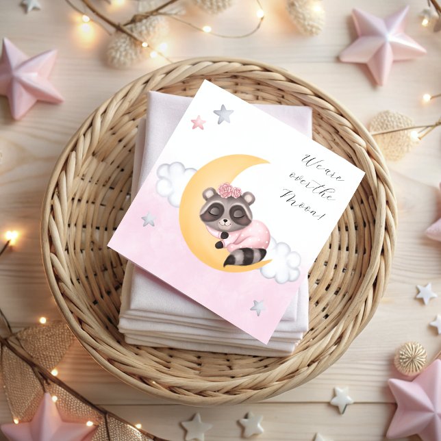 Traumhaft über der Mond Raccoon Girl Baby Dusche Serviette (Dreamy Over the Moon Raccoon Girl Baby Shower Napkins)