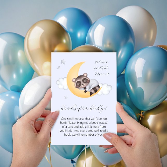 Traumhaft über der Moon Raccoon Baby Dusche Begleitkarte (Dreamy Over the Moon Raccoon Boy Baby Shower Enclosure Card)