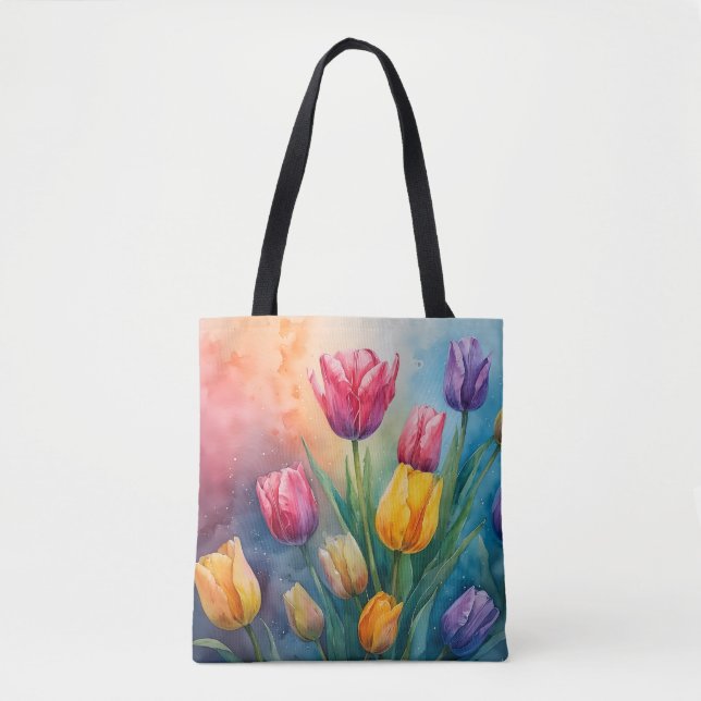 Traumhafte Aquarelltulips Tote Tasche (Vorderseite)