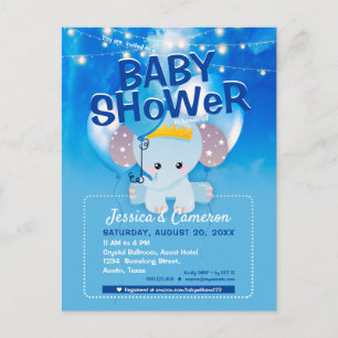 Traumhafte blaue Ballons Baby Elefant Baby Shower Postkarte