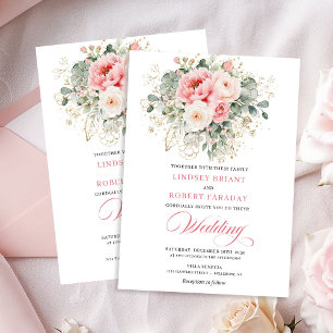 Traumhafte Blush-Rosen-Blumen-Hochzeitseinladung Einladung