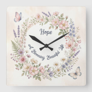 Traumhafte Cottagecore-Blumen-Uhr Quadratische Wanduhr