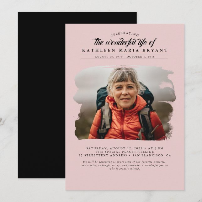 Traumhafte Elegante Feier zum Foto der Beerdigung  Einladung (Vorne/Hinten)