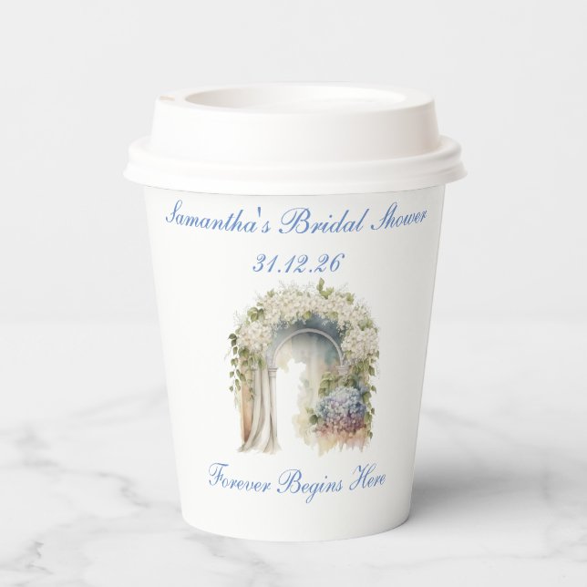 Traumhafte florale Hochzeitspapierbecher Pappbecher (Rückseite)