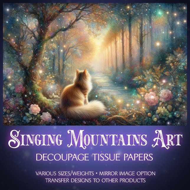 Traumhafte florale Katze im Wald Fantasy-Dekoupage Seidenpapier (Von Creator hochgeladen)