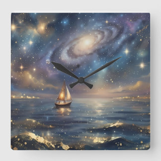 Traumhafte Galaxie-Segelschiff-Wanduhr - Magisches Quadratische Wanduhr