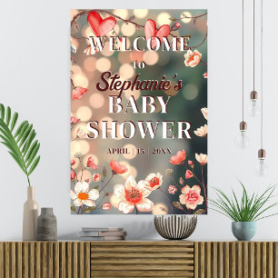 Traumhafte Herzen und Blumen Baby Shower Begrüßung Poster