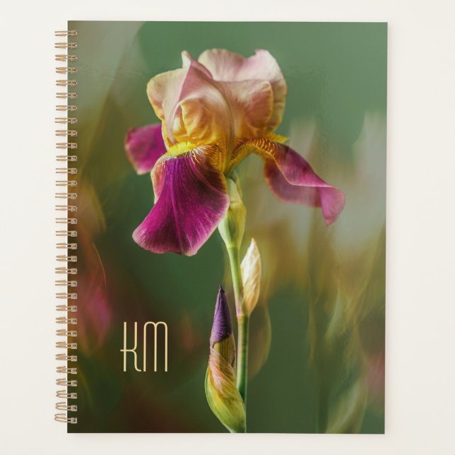 Traumhafte Iris-Blumen-Fotokunst mit Monogramm (Gr Planer (Vorderseite)