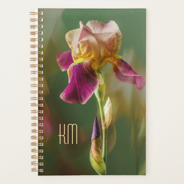 Traumhafte Iris-Blumen-Fotokunst mit Monogramm (kl Planer (Vorderseite)