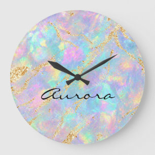 Traumhafte Irisierende Opal-Marmor-Schimmernde Gol Große Wanduhr