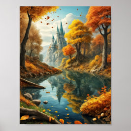 Traumhafte Landschaft mit magischer Burg und Fluss Poster