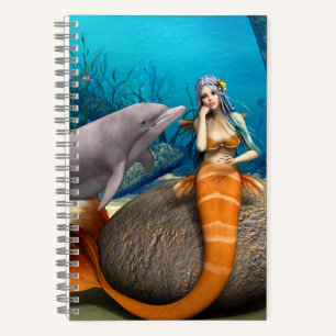 Traumhafte Meerjungfrau und Delfin Fantasy-Kunst Notizbuch