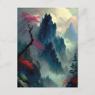 Traumhafte Misty Bergwelt Postkarte