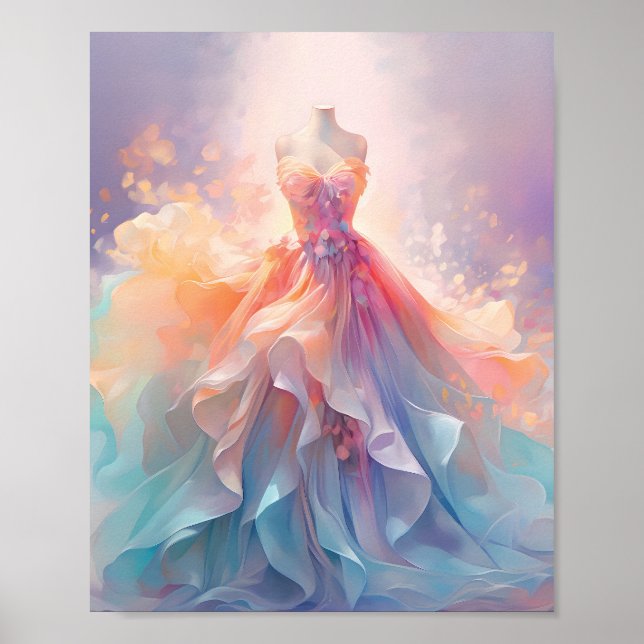 Traumhafte Pastell-Couture-Kleid Kunst Poster (Vorne)