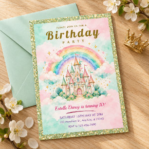 Traumhafte Regenbogen-Schloss-Prinzessin-Geburtsta Einladung