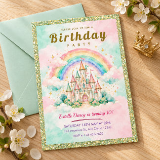 Traumhafte Regenbogen-Schloss-Prinzessin-Geburtsta Einladung