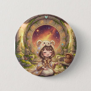 Traumhafte Reverie-Zodiak-Galaxie-Chibi-Mädchen-Ac Button
