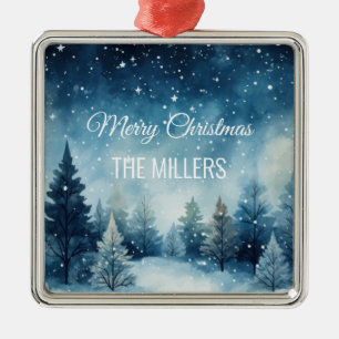 Traumhafte schneebedeckte Winterlandschaft Ornament Aus Metall