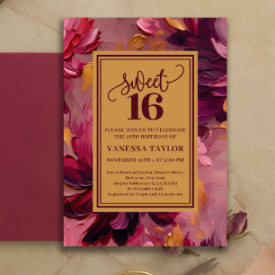 Traumhafte Sweet 16 Burgunder-Rosa Boho-Einladung Einladung