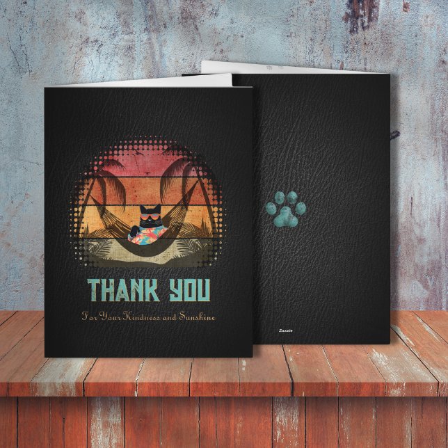 Traumhafte Tropenlandschaft der Coolen Katze Dankeskarte (Daydreaming Cool Cat's Tropical Escape Thank You Card)