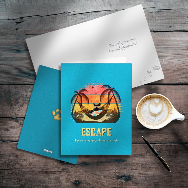 Traumhafte Tropenlandschaft der Coolen Katze Feiertagskarte (Daydreaming Cool Cat's Tropical Escape Holiday Card)